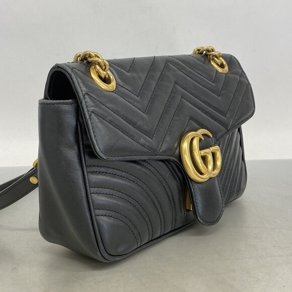 GUCCI Black Leather GG Marmont Shoulder Bag - Picture 2 of 16